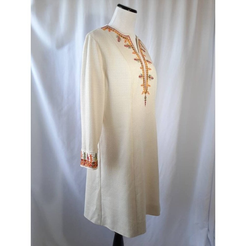 Vtg 60s 70s Berkshire B Tween Fall Embroidered Hippy Boho Shift Midi Dress - Picture 3 of 10